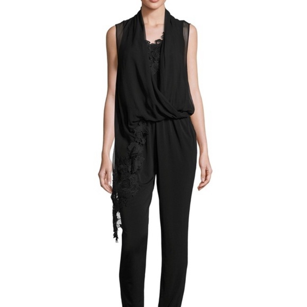 Kobi Halperin NWT Stacey Jumpsuit Women’s Small Black‎ One Shoulder Floral Cape
